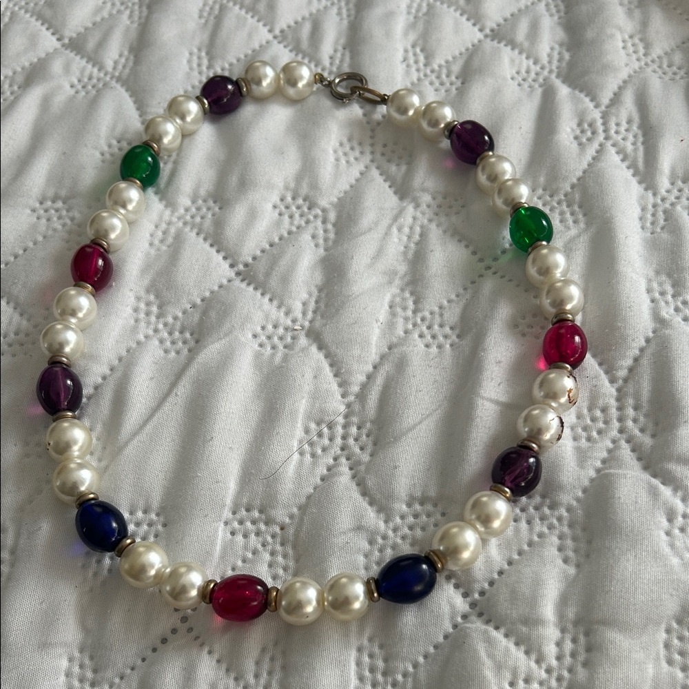 Women’s Multicolor Bead and Pearl Necklace